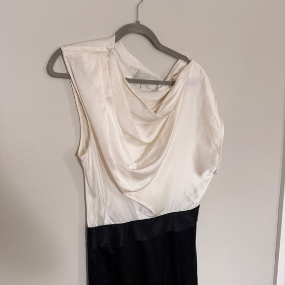 Michelle Mason Silk Cowl Neck Jumpsuit Ivory Black Wide Leg Size 4 Bride Wedding - Picture 3 of 7